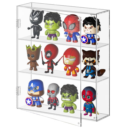 AITEE Acrylic Display Case for Mini Funko Pop Figures, Clear Wall Mounted or Desktop 3 Layer Storage Cabinet Organizer for Mini Figures,Collections,Dustproof Display Case for Toys Rock Stone