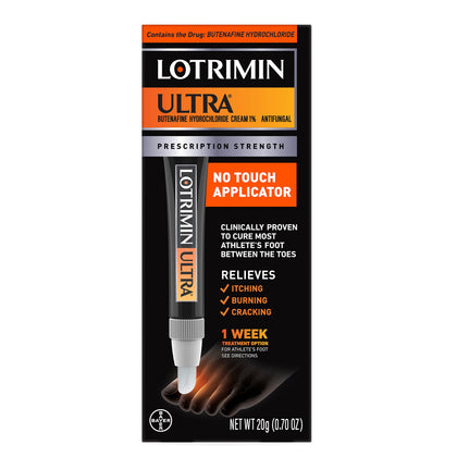 Lotrimin Ultra with No Touch Applicator,1 Week Athlete's Foot Treatment Cream. Prescription Strength Butenafine Hydrochloride 1%,Cures Most Athletes Foot Between Toes,Antifungal,0.7 oz (20 Grams)