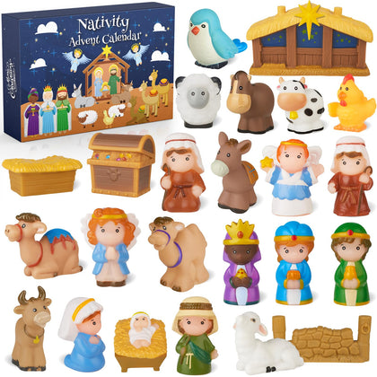 Nativity Advent Calendar 2023 Kids, Christmas Story Nativity Playset Christian Advent Calendar for Toddlers, Kids, Boys, Girls, 25pcs Nativity Scene Set Toys for Children Ages 1 2 3 4 5 6+