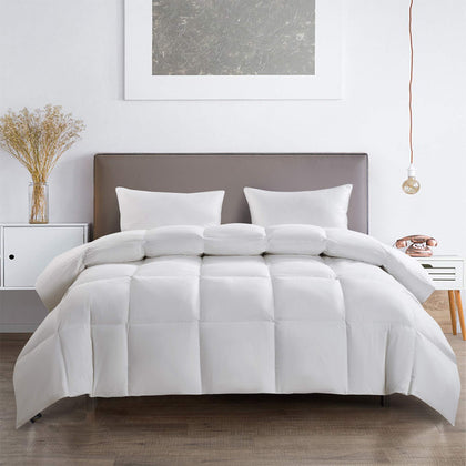 Serta White Goose Feather Down Comforter Queen Size - All Seasons 100% Cotton Down Duvet Insert 233 Thread Count with Corner Loops, Hotel Luxury Edition Hypoallergenic