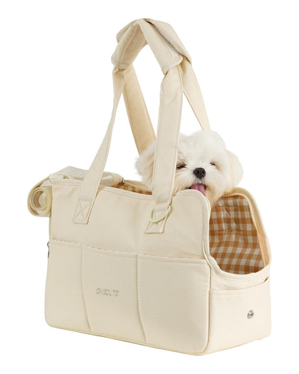 ONECUTE Dog Carrier for Small Dogs Rabbit cat with Large Pockets, Cotton Bag, Dog Carrier Soft Sided, Collapsible Travel Puppy Carrier(Small, up to 6lbs, 13.5 * 6.5 * 10 Inches, Beige)