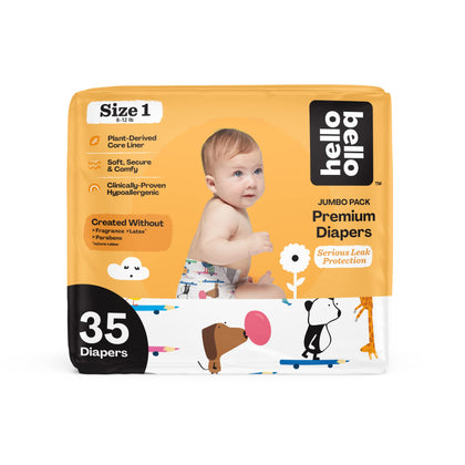 Hello Bello Premium Baby Diapers Size 1 I 35 Count of Disposeable, Extra-Absorbent, Hypoallergenic, and Eco-Friendly Baby Diapers with Snug and Comfort Fit I Teachers Pet