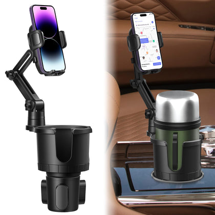 Cup Holder Phone Mount for Car with Expandable Base, 2-1 Phone Holder Car Cupholder Exptender Adapter for 10-40oz Drink Bottles, Mugs and Phone Holder for Car Fits All Smartphone