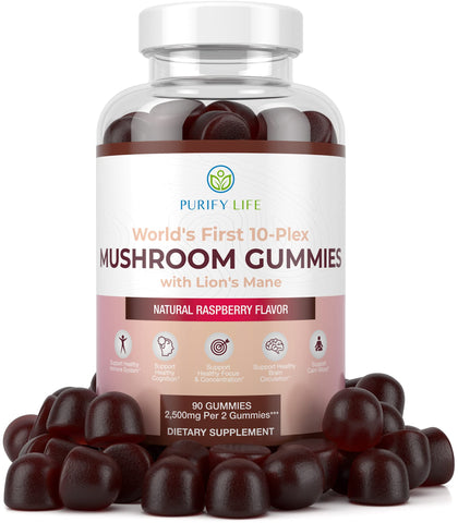 World's First Mushroom Complex Gummies - 10x Mushroom Supplement w Lions Mane (90 Chews 2500mg/serving) Nootropic Brain Supplement, Immune Support & Stress Relief - Replace Pills & Capsules