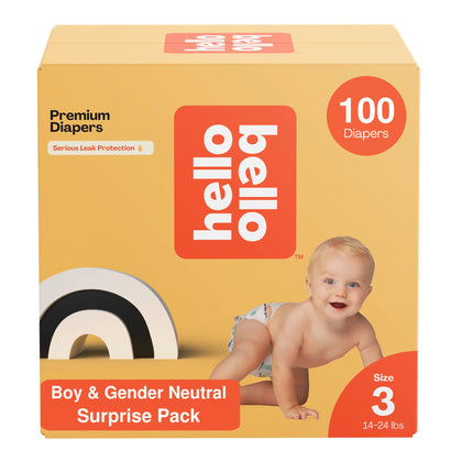 Hello Bello Diapers, Size 3 (14-24 lbs) Surprise Pack for Boys - 100 Count of Premium Disposable Baby Diapers, Hypoallergenic with Soft, Cloth-Like Feel - Assorted Boy & Gender Neutral Patterns