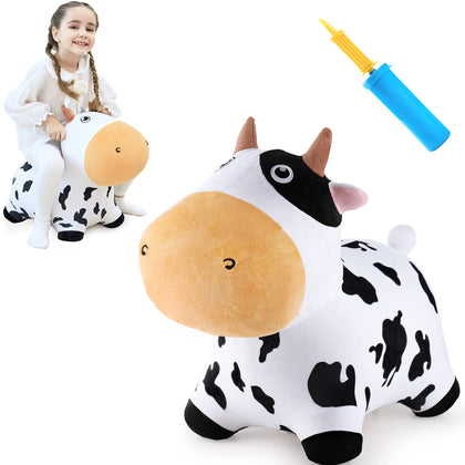 iPlay, iLearn Bouncy Pals Dairy Cow Hopping Horse, Plush Inflatable Animal Hopper, Indoor n Outdoor Ride on Jumping Bounce Toys, Birthday Gift for 18 Months 2 3 4 5 Year Old Kids Toddlers Boys Girls