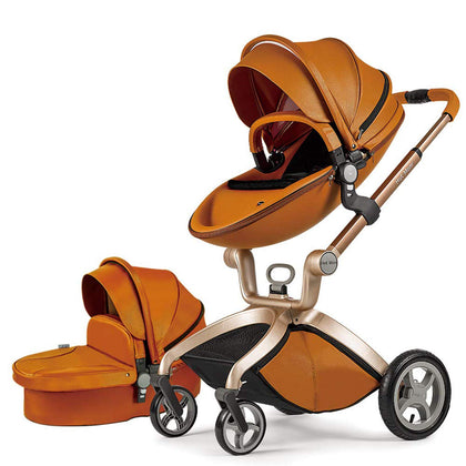 Hot Mom Baby Stroller: Baby Carriage with Adjustable Seat Height Angle and Four-Wheel Shock Absorption,Reversible?High Landscape and Fashional Pram (Brown1)
