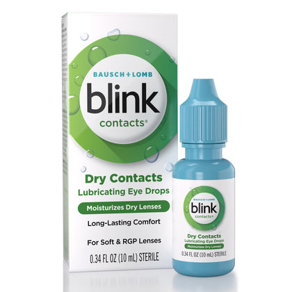 Blink Contacts Lubricating Eye Drops for Soft & RGP Contact Lenses, Lubricant Eye Drops with Hyaluronate for Hydration, Moisturizing & Comforting Daily Eye Care, 0.34 fl oz