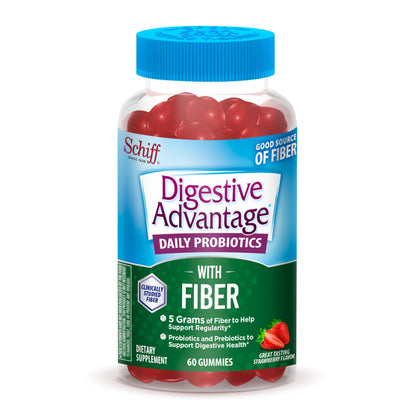 Digestive Advantage Prebiotic Fiber Gummies + Probiotics for Digestive Health, Daily Gummies for Women & Men, Digestive Supplement for Regularity & Gut Health, 60ct Strawberry Flavor