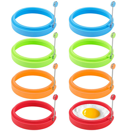8 Pack Egg Ring, Silicone Round Egg Cooking Rings Non-Stick Frying Egg Maker Molds, 4inch/10cm Food Grade Egg Ring, Fit Fried Egg Or Pancake Rings, Multicolor
