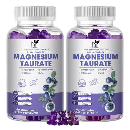 (2 Pack) Magnesium Taurate Supplement-Magnesium Taurate Gummies with Magnesium Glycinate 500mg, Chewable Magnesium Complex Supplement for Sleep, Muscle, and Heart Health Support, Non-GMO, Vegan