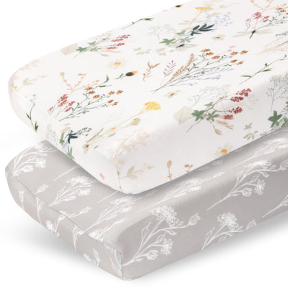 Pobibaby - 2 Pack Premium Changing Pad Cover - Ultra-Soft Jersey Knit, Stylish Floral Pattern, Safe and Snug for Baby (Wildflower)