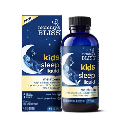 Mommy's Bliss Kids Sleep Liquid with Melatonin & Calming Herbs | Supports The Natural Sleep Process for Children 3 Years & Up | Grape Flavor | Sugar Free| 4 Fl Oz (60 Servings)