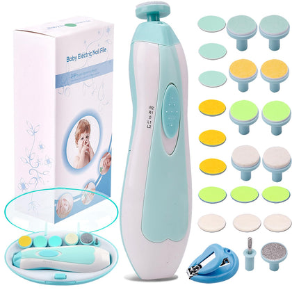Baby Nail Trimmer Electric Nail File Baby Nail Clippers, Safe Nail Filer Grinder Kit for Newborn Infant Toddler Kids or Adults Toes Fingernails Care Trim Polish, with Led Light and 10 Grinding Heads