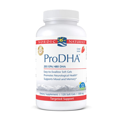 Nordic Naturals ProDHA, Strawberry - 120 Soft Gels - 830 mg Omega-3 - High-Intensity DHA Formula for Neurological Health, Mood & Memory - Non-GMO - 60 Servings