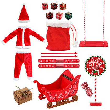 CAILESS Christmas Elf Accessories - 18Pcs Elf Doll Outdoor Accessories Include Elf Christmas Outfit Sledge Snowboard for Elf Dollhouse, Xmas Elf Clothes and Accessories Gift for Kids