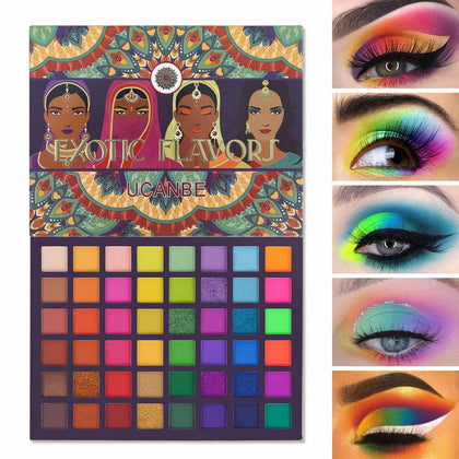 UCANBE EXOTIC FLAVORS Neon Eyeshadow Makeup Palette - 48 Colorful High Pigmented - Rainbow Matte Shimmer Glitter Eye Shadow Make Up Pallet Gift Set