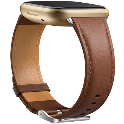 GEAK Leather Band for Fitbit Versa 3 / Fitbit Sense/Fitbit Sense 2 / Fitbit Versa 4 Bands Women Men, Elegant Replacement Wristband for Fitbit Versa 3 4 / Fitbit Sense 2 / Sense Smartwatch, Brown