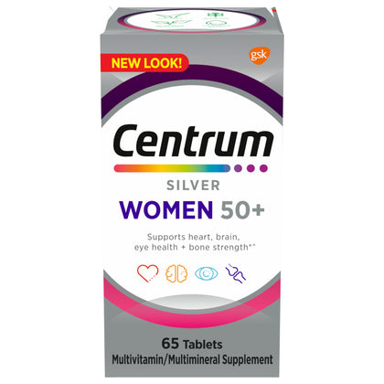 Centrum Silver Women's Multivitamin for Women 50 Plus, Multivitamin/Multimineral Supplement with Vitamin D3, B Vitamins, Non-GMO Ingredients, Supports memory and cognition in older adults - 65 Ct