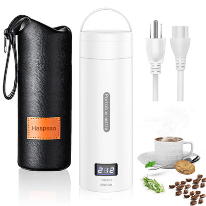 Travel Electric Kettle - Small Portable Mini Tea Coffee Hot Water Kettle Water Boiler for Travel & Work with Cup Bag, 304 Stainless Steel, 4 Temperature Controls, Auto Shut Off & Boil Dry Protection
