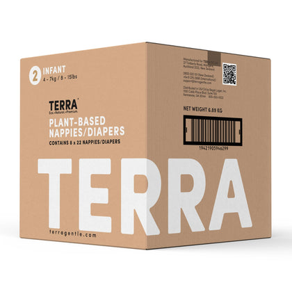 Terra Size 2 Diapers: 85% Plant-Based Diapers, Ultra-Soft & Chemical-Free for Sensitive Skin, Superior Absorbency for Day or Nighttime Diapers, Designed for Babies 8-15 Pounds, 176 Count