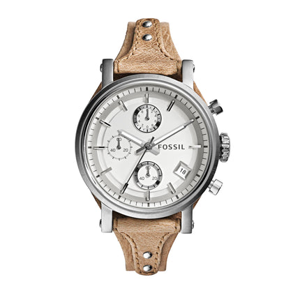 Fossil Women's Original Boyfriend Quartz Stainless Steel and Leather Chronograph Watch, Color: Silver (Model: ES3625)