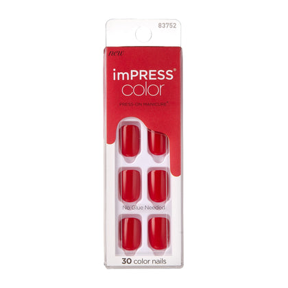 KISS imPRESS Color Polish-Free Solid Color Press-On Nails, PureFit Technology, Short Length, 'Reddy or Not', Includes Prep Pad, Mini Nail File, Cuticle Stick and 30 Fake Nails Reddy or Not 33 Piece Set