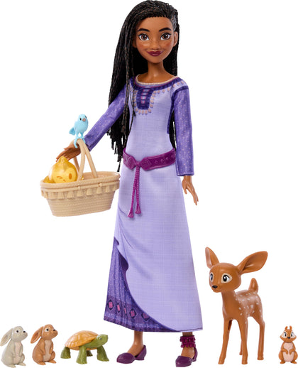 Mattel Disney Wish Doll & Accessories, Woodland Animals of Rosas Surprise Set with Asha Fashion Doll & 6 Surprises Including Animal Friends