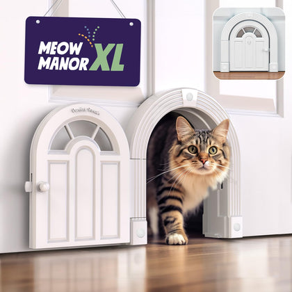 Cat Door Interior Door - Meow Manor Extra Large Pet Door, 10.25 x 11 No-Flap Cat Door Interior Door for Cats 20 lbs and Above, Easy DIY Setup, Secured Installation in Minutes, No Training Needed