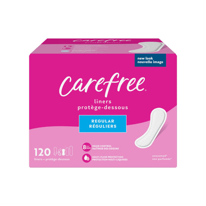 Carefree Panty Liners, Regular Liners, Unwrapped, Unscented, 120ct (Packaging May Vary)