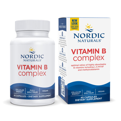 Nordic Naturals Vitamin B Complex - 45 Capsules Thiamine, Riboflavin, Niacin, B6 & B12, Folate, Biotin, Pantothenic Acid Heart Brain Health, Energy, Metabolism Non-GMO Servings