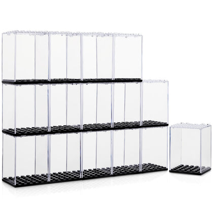 Pokiiulk 15 Pcs Minifigure Display Cases - Acrylic Display Box Fit for Minifig and Action Figures, Stackable Boxes for Figures Collectors, Dust Proof Cabinet for Minifigures Display (Black)