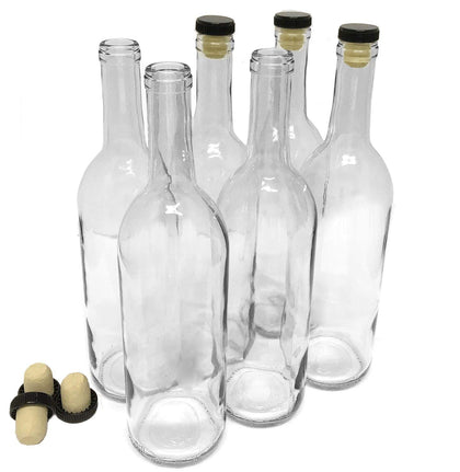 nicebottles Wine Bottles with Corks, Clear, 750ml - Pack of 6