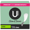 U by Kotex Clean & Secure Panty Liners, Light Absorbency, Long Length, 126 Count (Packaging May Vary)