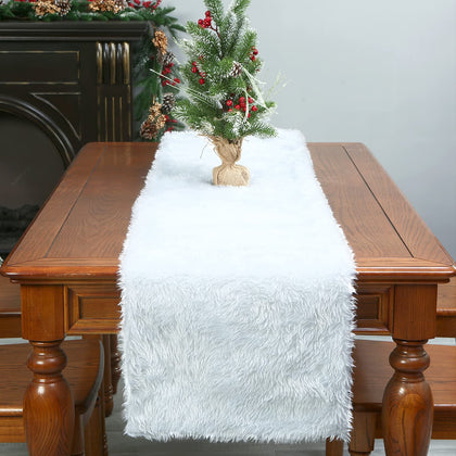 Sattiyrch Faux Fur Table Runner 15x70 Inch,White Table Decoration for Xmas