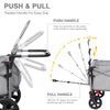EVER ADVANCED Foldable Wagons for Two Kids & Cargo, Collapsible Folding Stroller with Adjustable Handle Bar,Removable Canopy with 5-Point Harness Gray