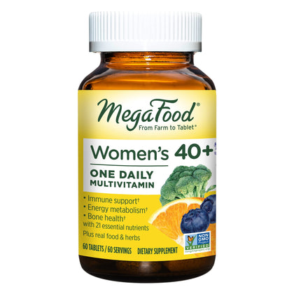 MegaFood Women's 40+ One Daily Multivitamin for Women with Vitamin B12, Vitamin B6, Vitamin C, Vitamin D, Zinc & Iron - Plus Real Food - Immune Support - Bone Health - Non-GMO - Vegetarian - 60 Tabs