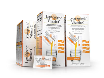 LivOn Laboratories Lypo-Spheric Vitamin C - 6 Cartons (180 Packets) - 1,000 mg Vitamin C & 1,000 mg Essential Phospholipids Per Packet - Liposome Encapsulated for Improved Absorption - 100% Non-GMO