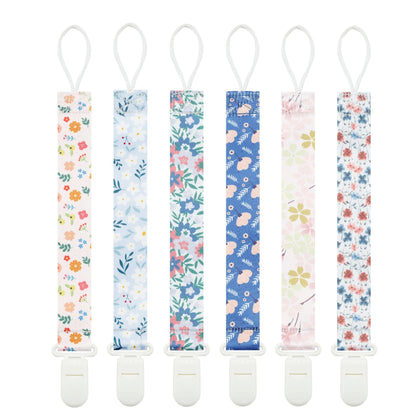 Babeine Floral Pacifier Clips, 6 Pack Pacifier Holder Clips for Boys and Girls Fits for Most Pacifiers Brands, Teether Toys and Gift (Flower)