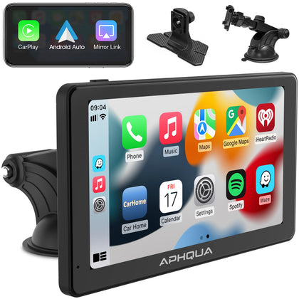 2023 Newest Wireless Portable Apple Carplay and Android Auto,Carplay Screen for Car with Mirror Link/AUX/FM,7Touchscreen Bluetooth 5.0,Potable Car Stereo with Detachable Sunshade for All Vehicles