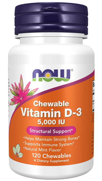 Now Foods Vitamin D-3, 5000 IU, Mint flavor120 Chewables