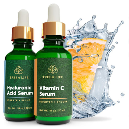 Tree of Life Vitamin C and Hyaluronic Acid Facial Serum Duo, Smoothing and Renewing, Dermatologist-Tested - 2 x 1 oz