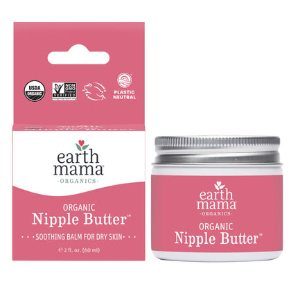 Organic Nipple Butter Breastfeeding Cream by Earth Mama | Lanolin-free, Postpartum Essentials Safe for Nursing, Non-GMO Project Verified, 2-Fluid Ounce