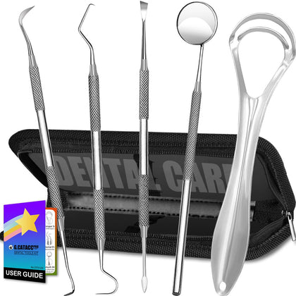 G.CATACC Dental Tools, Dental Pick, Dental Hygiene Kit, Oral Care Teeth Cleaning Tools Set, Stainless Steel Tooth Scraper Plaque Tartar Cleaner, Plaque Remover for Teeth, with Case