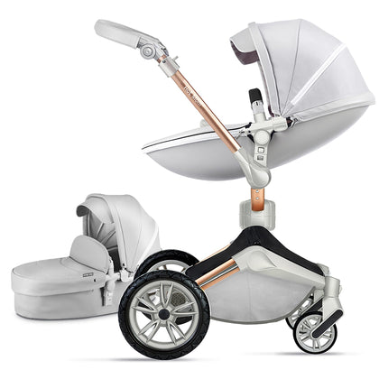 Hot Mom Baby Stroller 360 Rotation Function,Baby Carriage Pu Leather Pushchair Pram 2020 (F023 Grey)