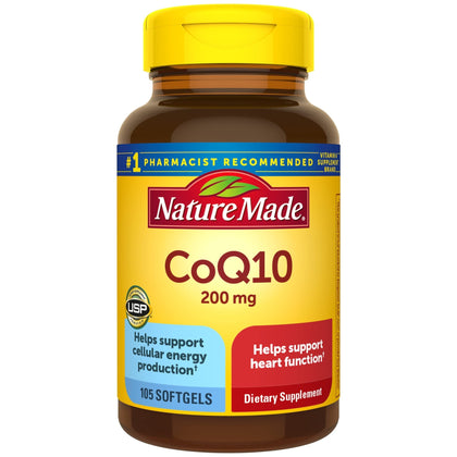 Nature Made CoQ10 200mg, Dietary Supplement for Heart Health Support, 105 Softgels, 105 Day Supply