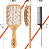 Hair Brush-Natural Wooden Bamboo Brush and Detangle Tail Comb Instead of Brush Cleaner Tool, Eco Friendly Paddle Hairbrush for Women Men and Kids Make Thin Long Curly Hair Health and Massage Scalp