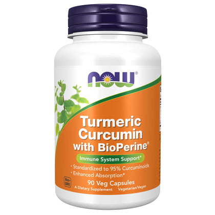 NOW Supplements, Turmeric Curcumin with BioPerine, Immune System Support, Standardized to 95% Curcuminoids, Enhanced Absorption*, 90 Veg Capsules