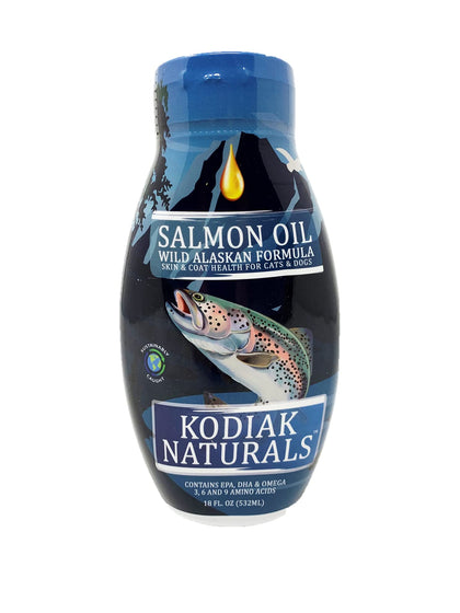 Kodiak Naturals 18oz Wild Alaskan Salmon Oil Formula for Dogs & Cats, a Balanced Blend of Pure Fish Oils with EPA and DHA from Wild-Caught Fish. Support for Skin & Coat, Joints, and Immune Health.