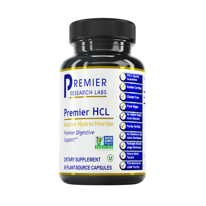 Premier Research Labs HCL - Betaine Hydrochloride Acid Supplement - Supports Digestion - Vegan, Gluten-Free, Kosher - 90 Plant-Source Capsules (Pack of 1)
